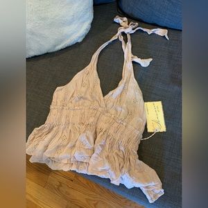 Pink Eyelet Halter Top